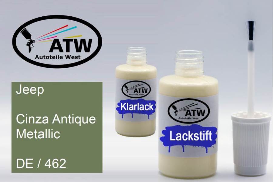 Jeep, Cinza Antique Metallic, DE / 462: 20ml Lackstift + 20ml Klarlack - Set, von ATW Autoteile West.